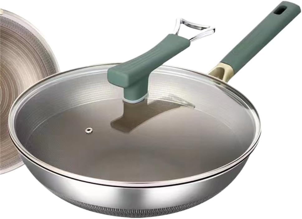 Stainless Steel Frying Pan With Double-sided Screen, Uncoated With Flat Bottom And Non Stick