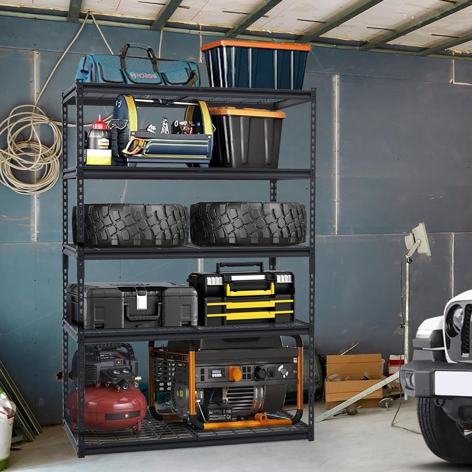48x24x72 Inch Garage Shelving Heavy Duty, Storage Shelves 2500Lbs Capacity, Adjustable Metal Shelving Unit, 5 Tier Industrial Shelves for Basement Workshop