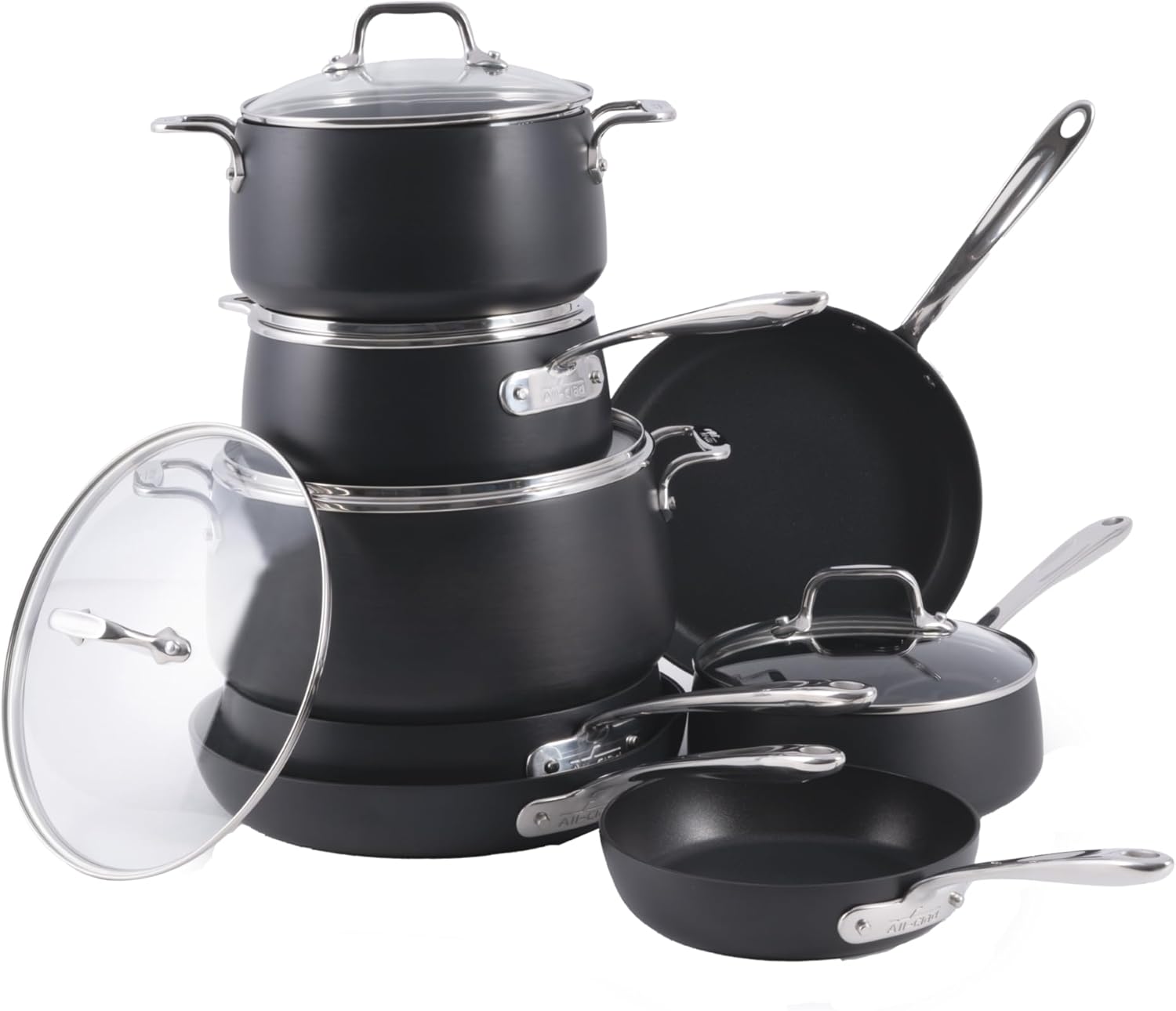 All-Clad HA1 Hard Anodized Nonstick Cookware Set 13 Piece Induction Oven Broiler Safe 500F, Lid Safe 350F Pots and Pans Black
