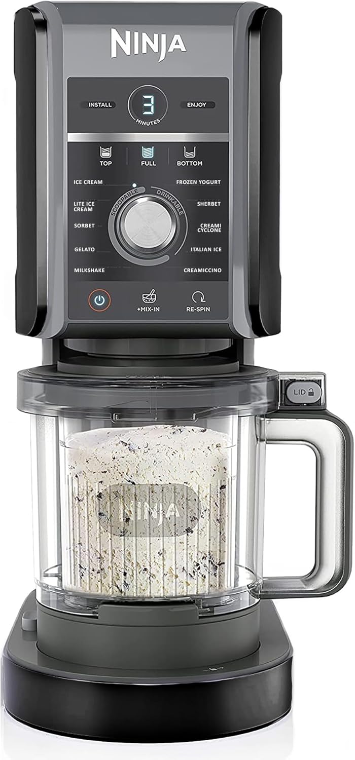 Ninja NC501 CREAMi Deluxe 11-in-1 Ice Cream & Frozen Treat Maker with 2 XL Family Size Pint Containers, Silver (Renewed)