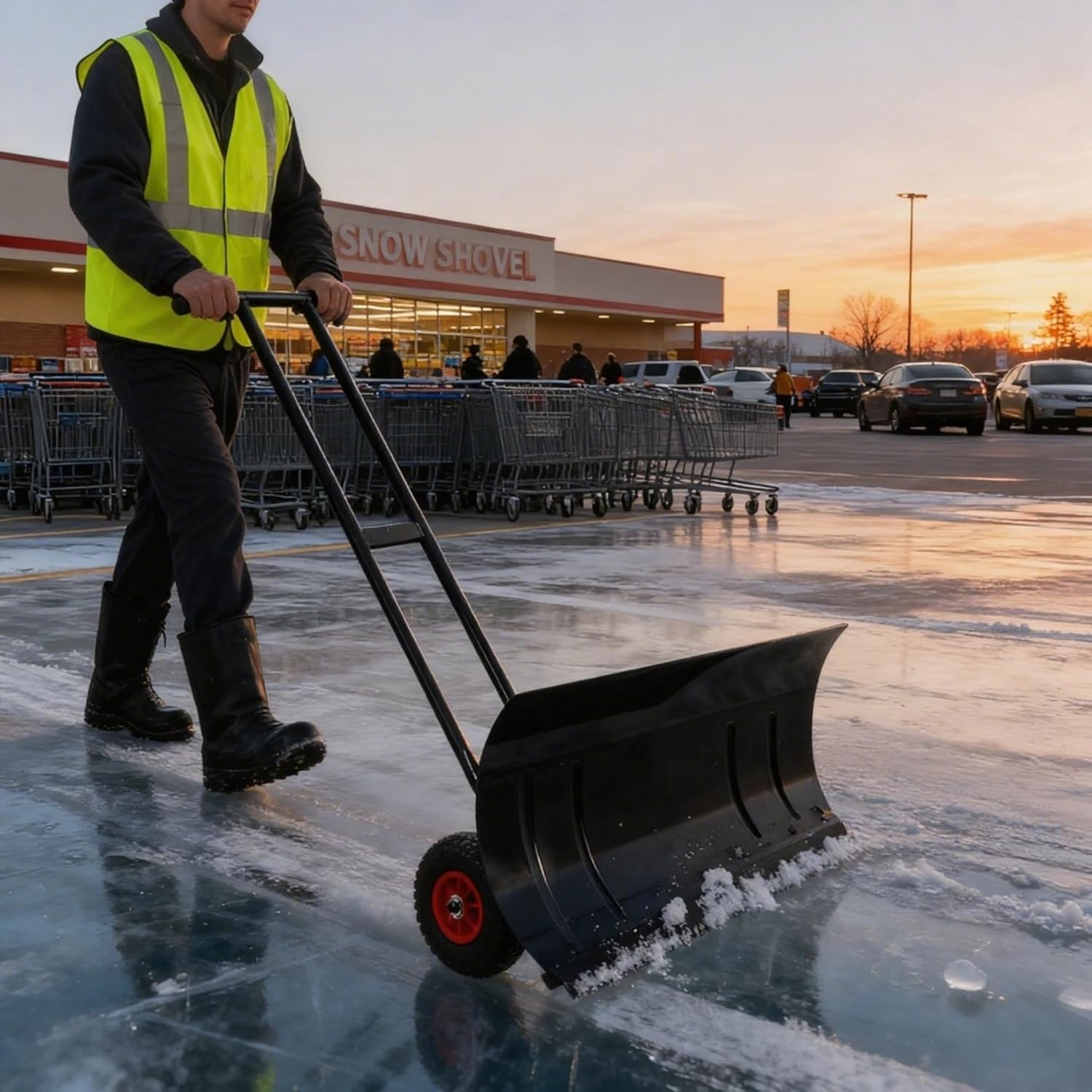 30 in W Heavy Duty Snow Shovel for Driveway Ergonomic Handle, Carbon Steel Blade w/Adjustable Angle for Easy Driveway & Pavement Clearing, Snow Shovel with 17 Inch Blade Large