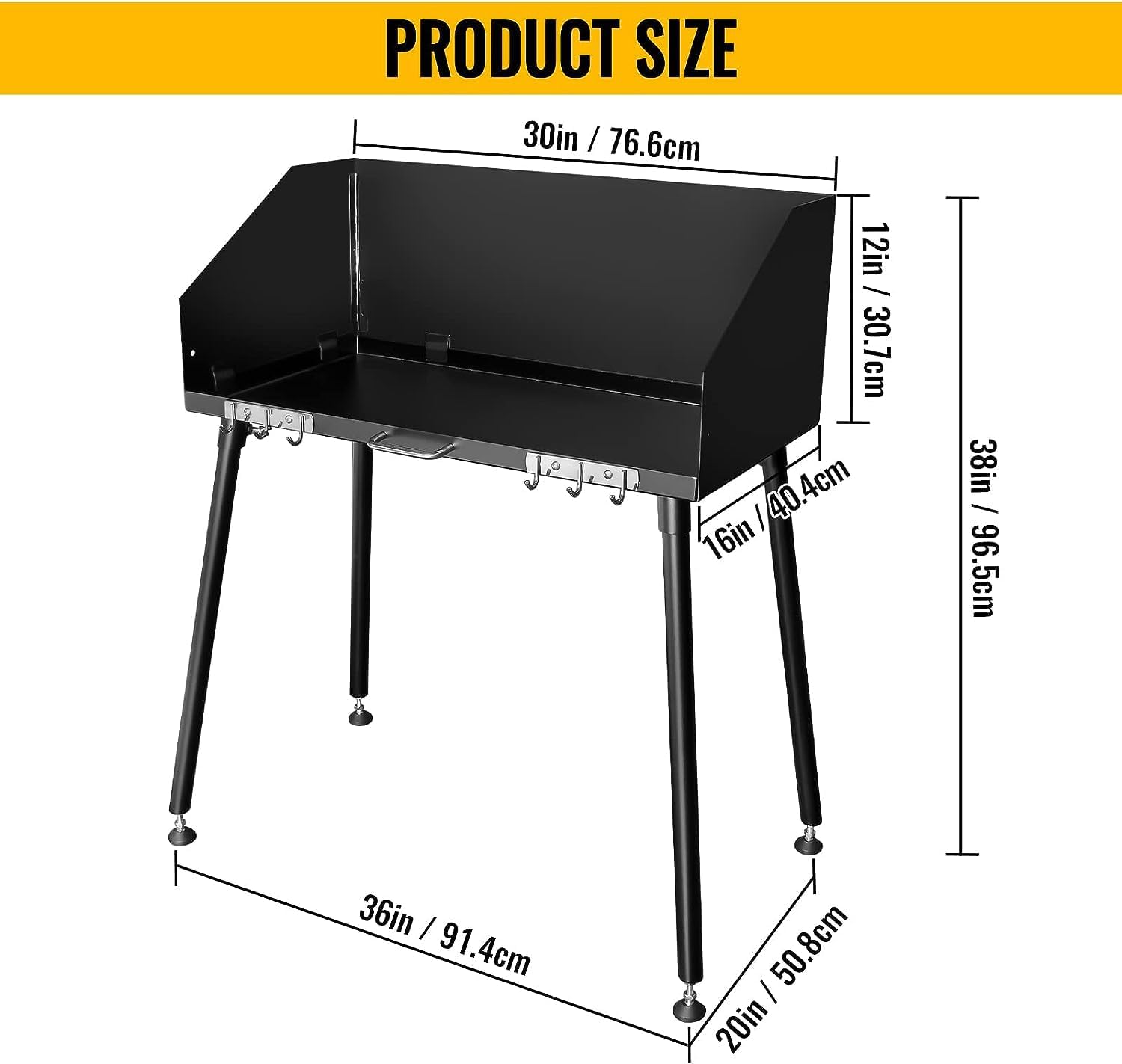 30 x 16 Inch Dutch Oven Table Carbon Steel Camp Cooking Table with Three-sided Windscreen and Four Legs for Food Preparation and Dutch Oven Cooking
