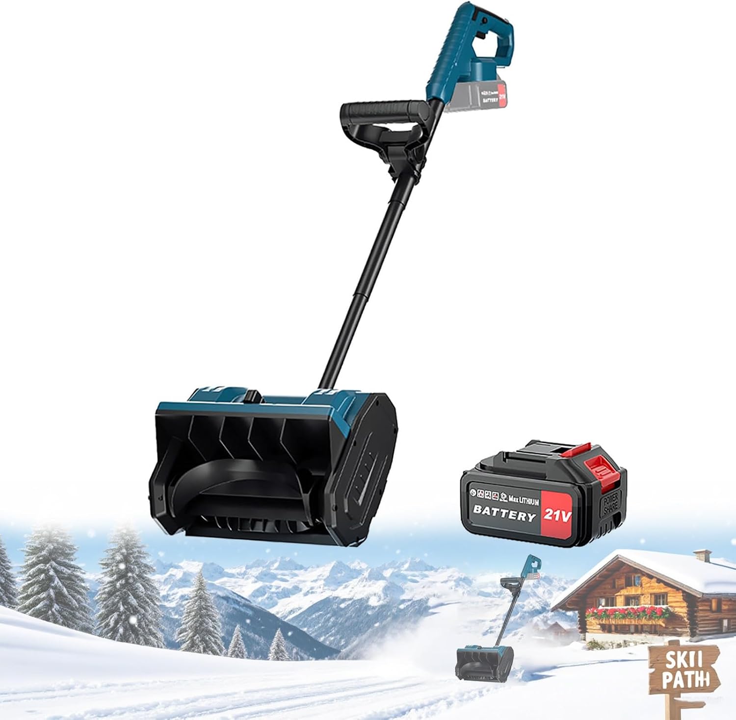 Handheld Electric Shovel Snow，Battery Snow Blower with Directional Plate & Adjustable Front Handle, for Home Courtyard, City Road, School Playground Onebattery