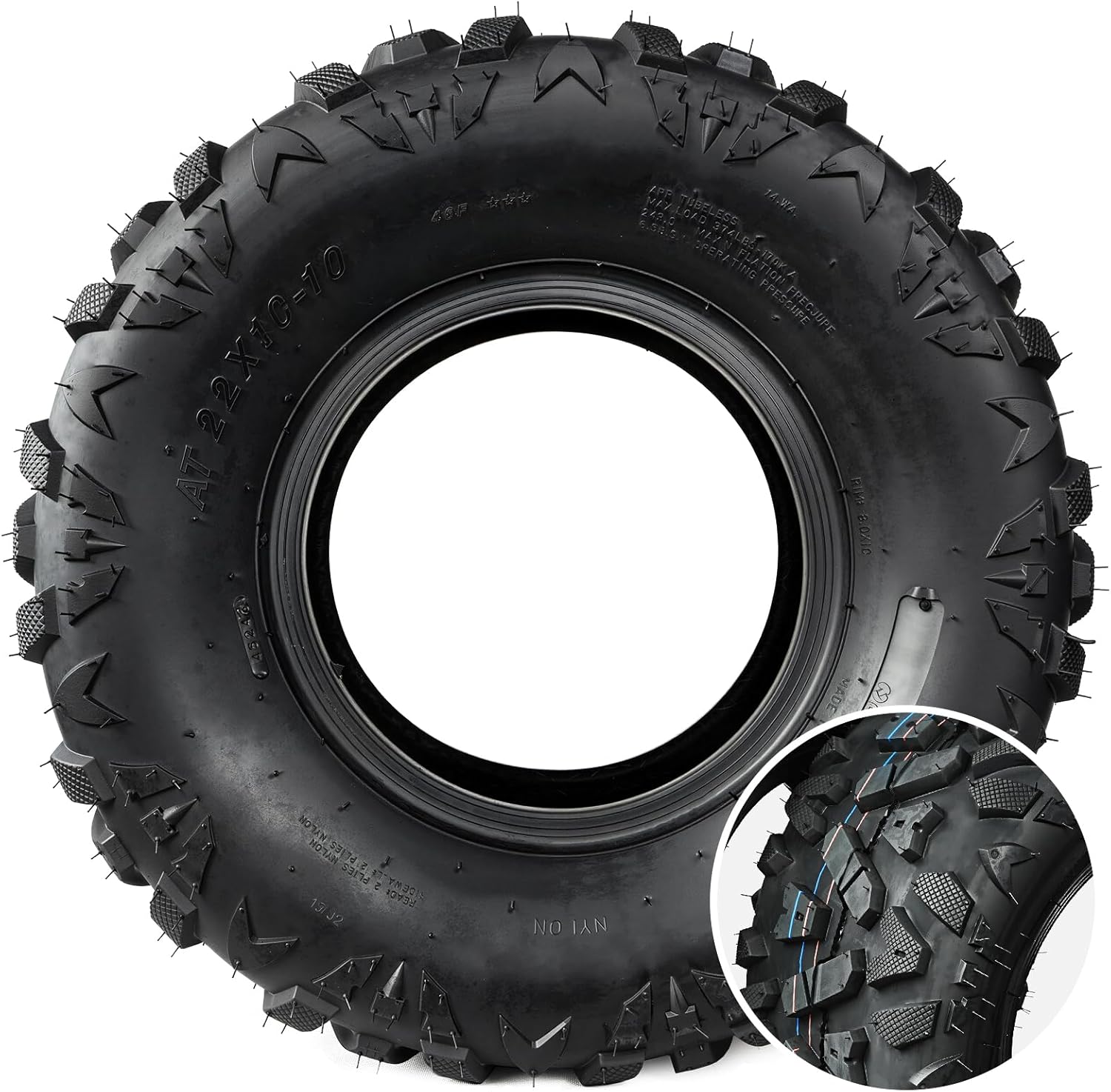 Set of 2 All-Terrain Sport ATV UTV Tires 22x10-10 22x10x10 for Off-road, Trail, Mud, and Sand, 4-Ply, Tubeless