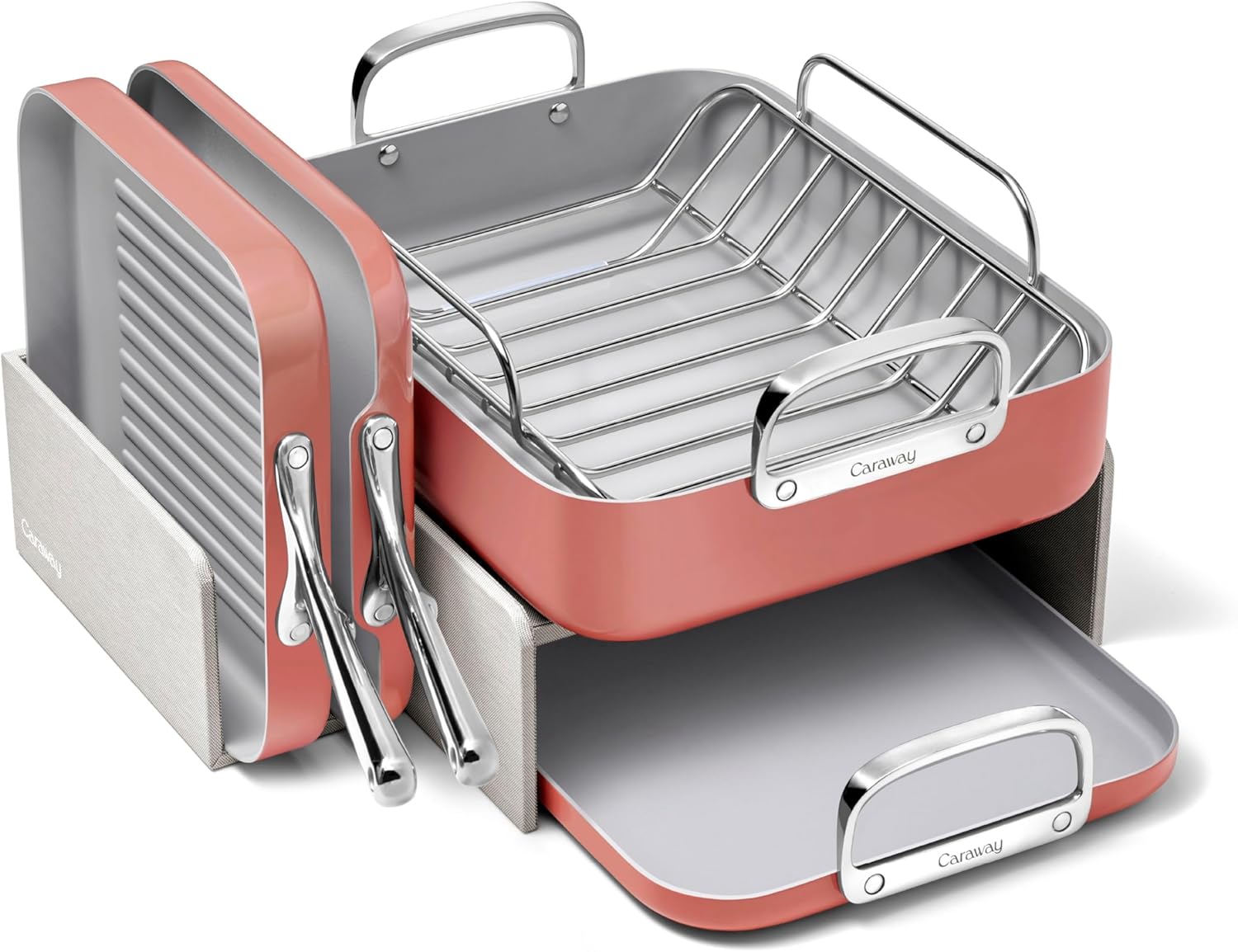 Caraway Square Cookware Set - Square Pans Set - Perfect for Griddling, Toasting, Searing, Roasting, and More - Non-Stick Ceramic Coated Pans - Non Toxic, PTFE & PFOA Free - Perracotta