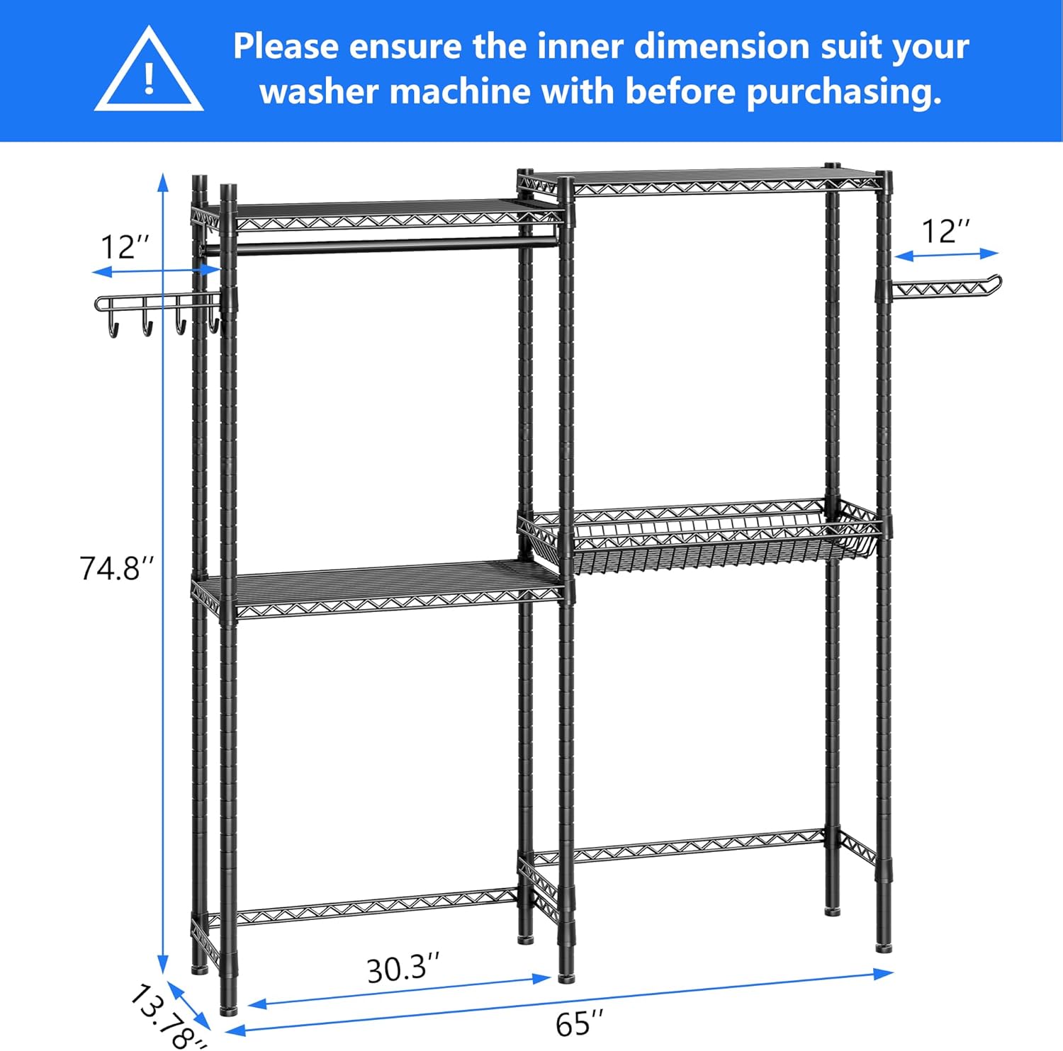 IDEALHOUSE Over The Washer and Dryer Storage Shelf- Laundry Room Organization Space Saving Laundry Drying Clothes Racks Heavy Duty Adjustable Height Bathroom Shelf for Home Decor 65 * 13.78 * 74.8