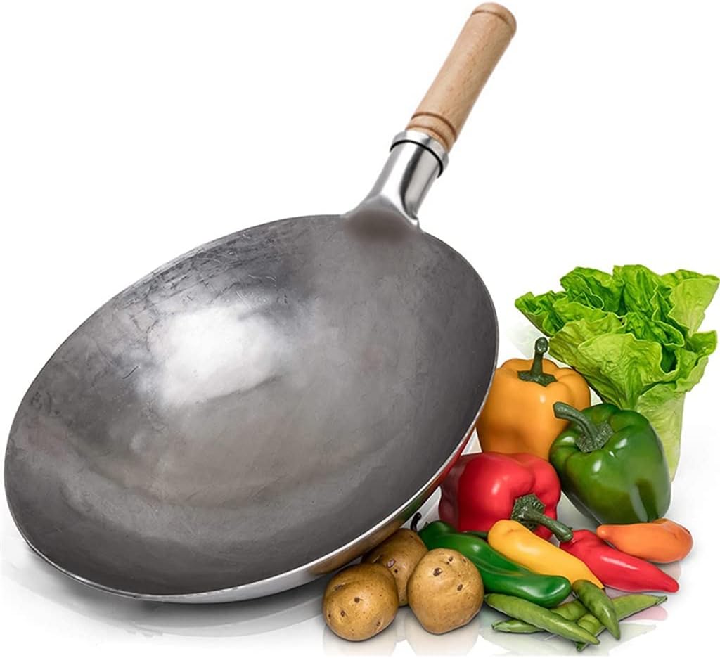 Wok Chinese Wood Handle Iron Cooking Pot Non-coating Traditional For Gas Cooker