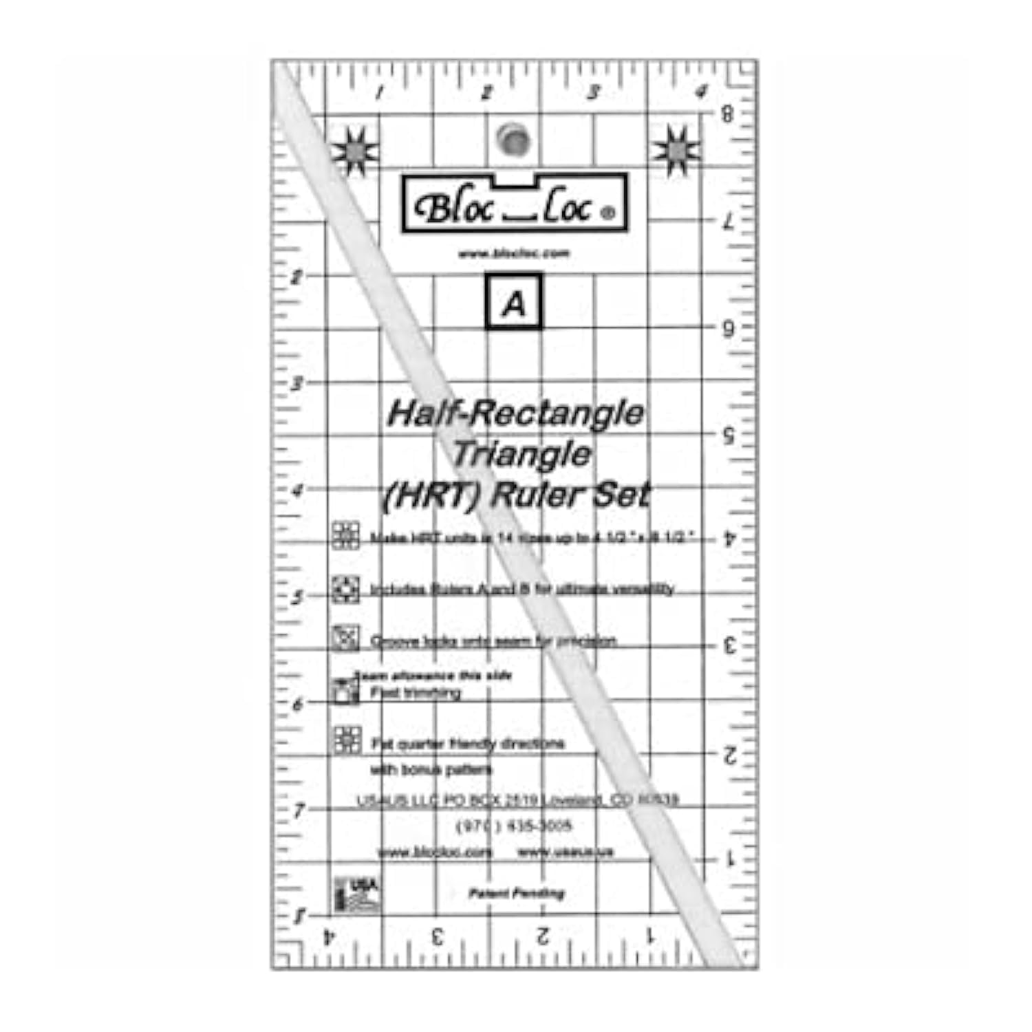Bloc Loc~Half Rectangle Triangle Large 2-1 Acrylic Ruler