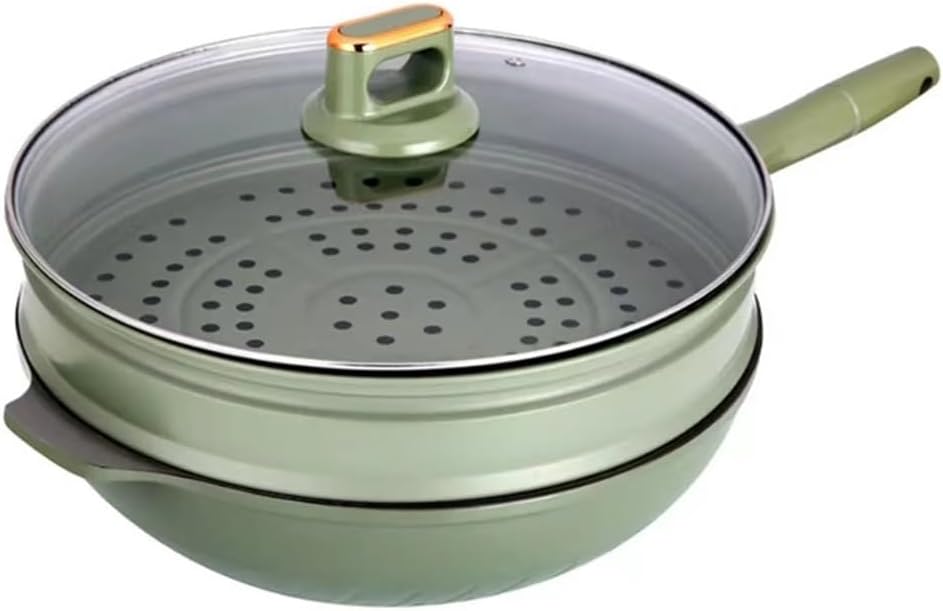 Alloy Non Stick Pan, Household Flat Bottomed Stir Fry, Multifunctional With Steamer