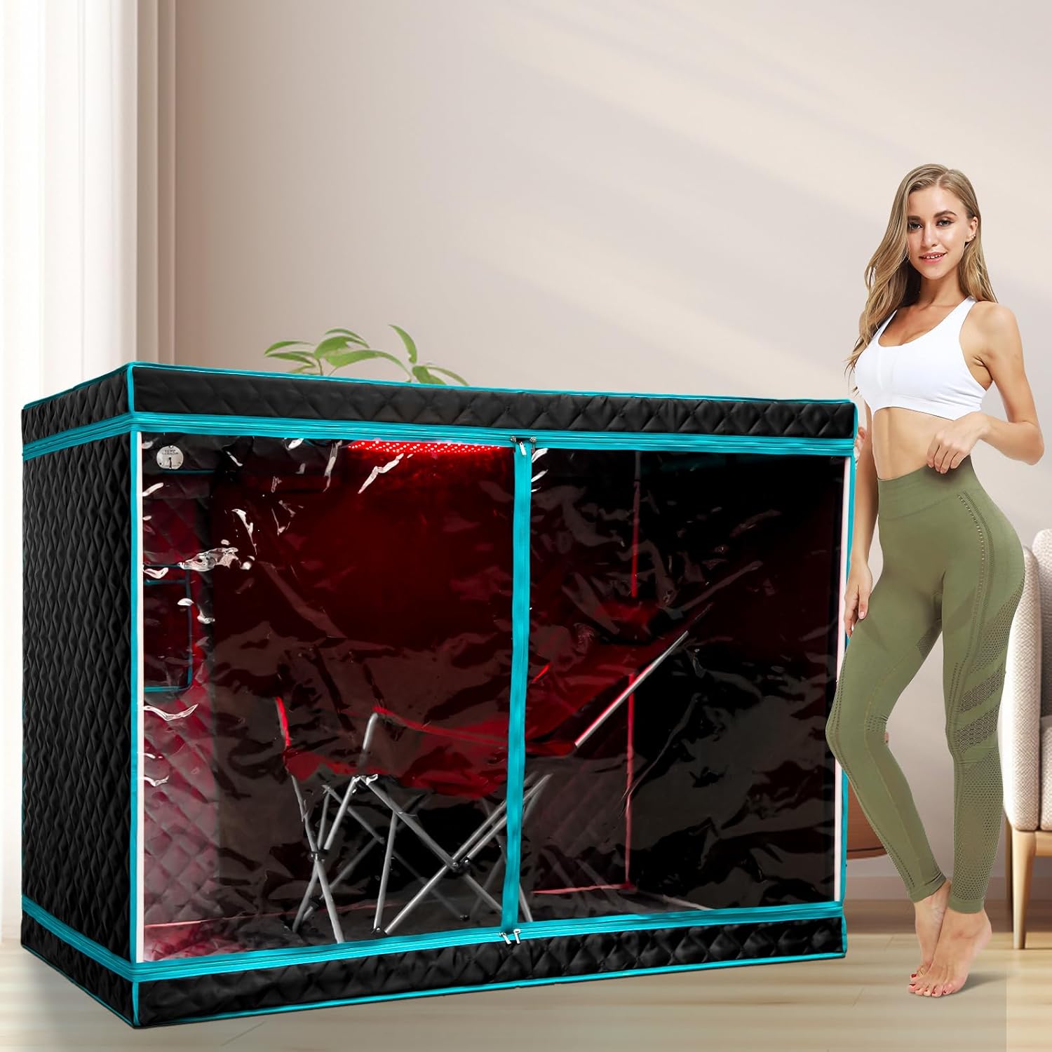 Portable Infrared Saunas for Home,1-2 Person Full Body Lying Sauna Tents with Reclining Sauna Chair,Remote Control,Red Light Panel Indoor Sauna(Black-2Person)