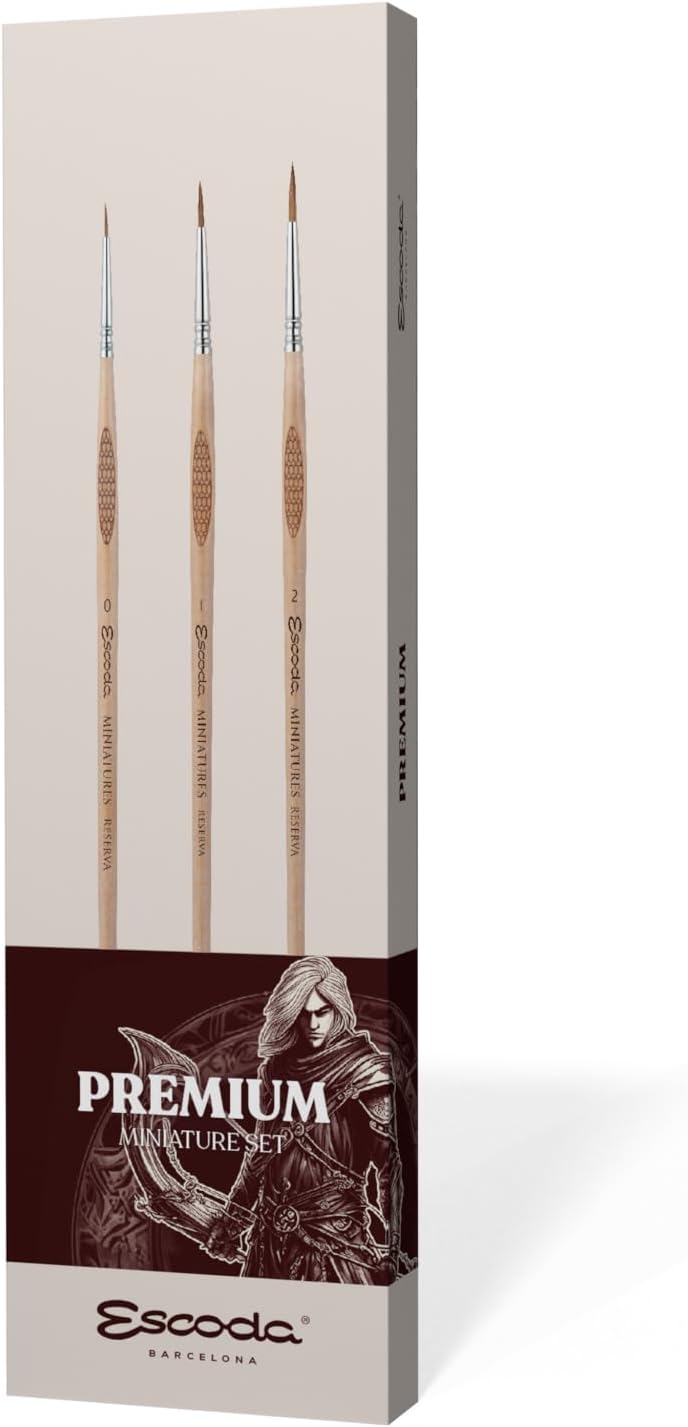 Escoda - Miniature and Modeling Brush Set - Premium Set - Sizes 0, 1, 2-3 Brushes - Brush Hair Type: Kolinsky-Tajmyr Sable Hair - Round Pointed Tips