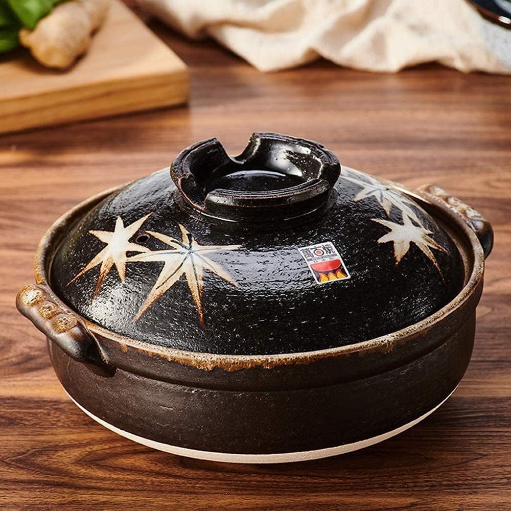 Burnt Clay and Maple Leaf Clay Pot Rice Casserole Steamed Rice Pot Soup Pot with Lid(Size:0.8L)