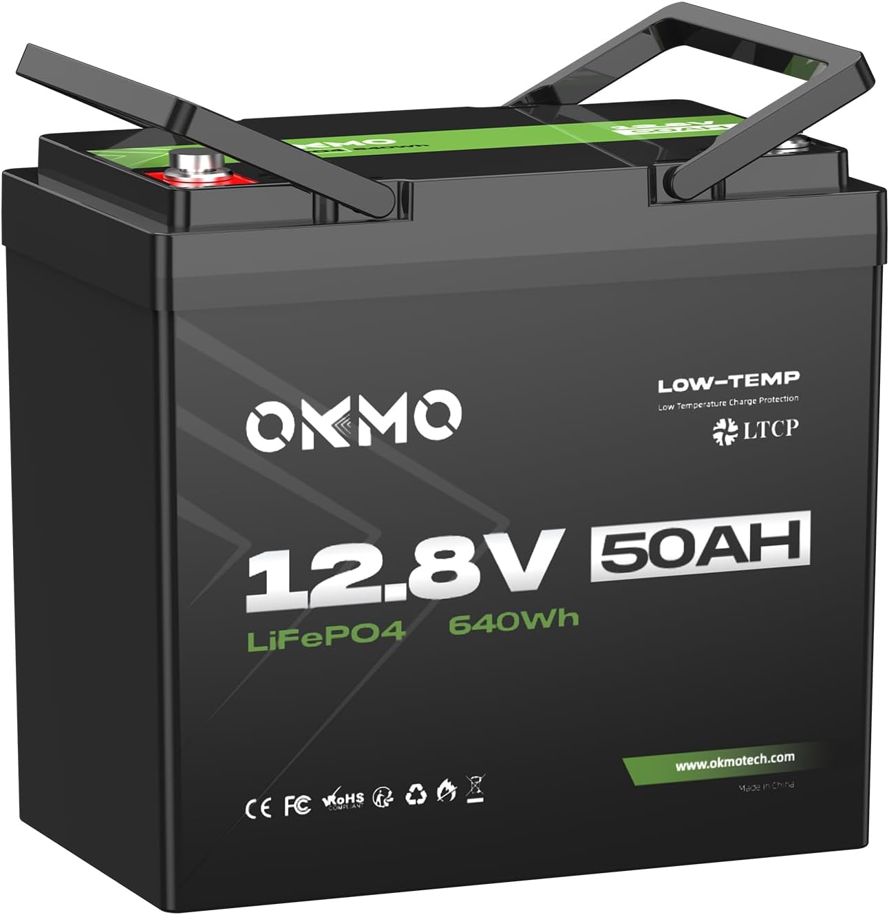 OKMO 12V 50Ah Trolling Motor LiFePO4 Lithium Battery，10 Years lifetime 8000+ Deep Cycles, for 30~50lb Kayak,Marine Motor，Boat,Camper, Power Wheels Toys, Iron Phosphate