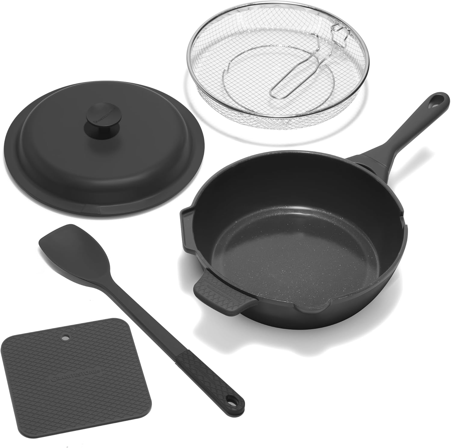 ZUKA 10 in 1 Ceramic Pan by Granitestone, Large 10 Inch Saute Pan with Lid Serves as Deep Frying Pan Set with Steamer, Everyday Skillet, Non Toxic Ceramic Nonstick, Induction Oven & Dishwasher Safe