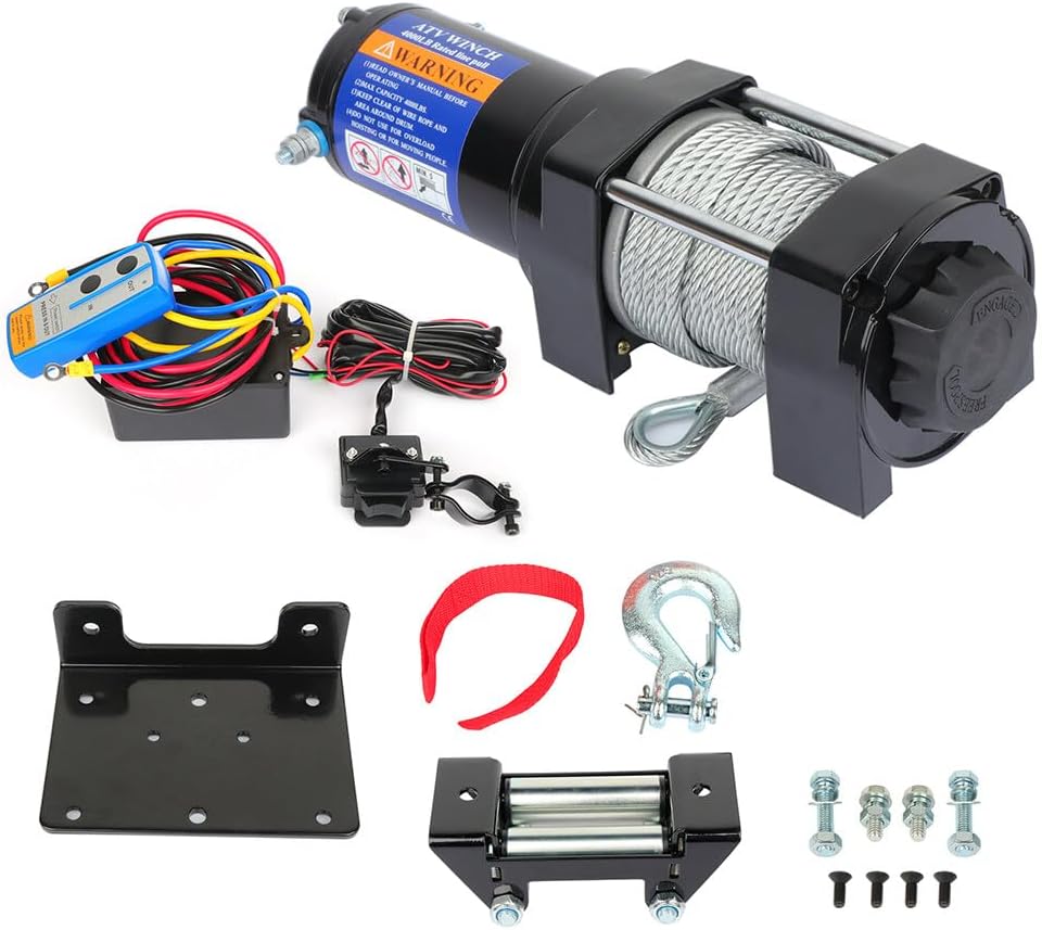 SCITOO - 4000LBS Electric Winch 12V Towing Trailer Steel Cable Off Road w/Wireless Remote