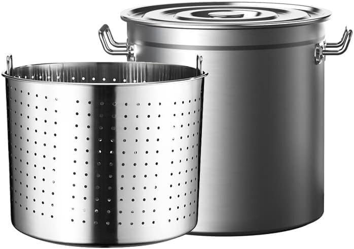 Commercial Grade Stockpot with Heavy-Duty Riveted Handles - Large Seafood and Turkey Fryer Pot with Basket and Lid(45Qt)