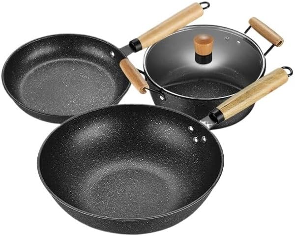 Easy to clean Thickened Medical Stone Three Piece Non Stick Cookware Set Kitchen