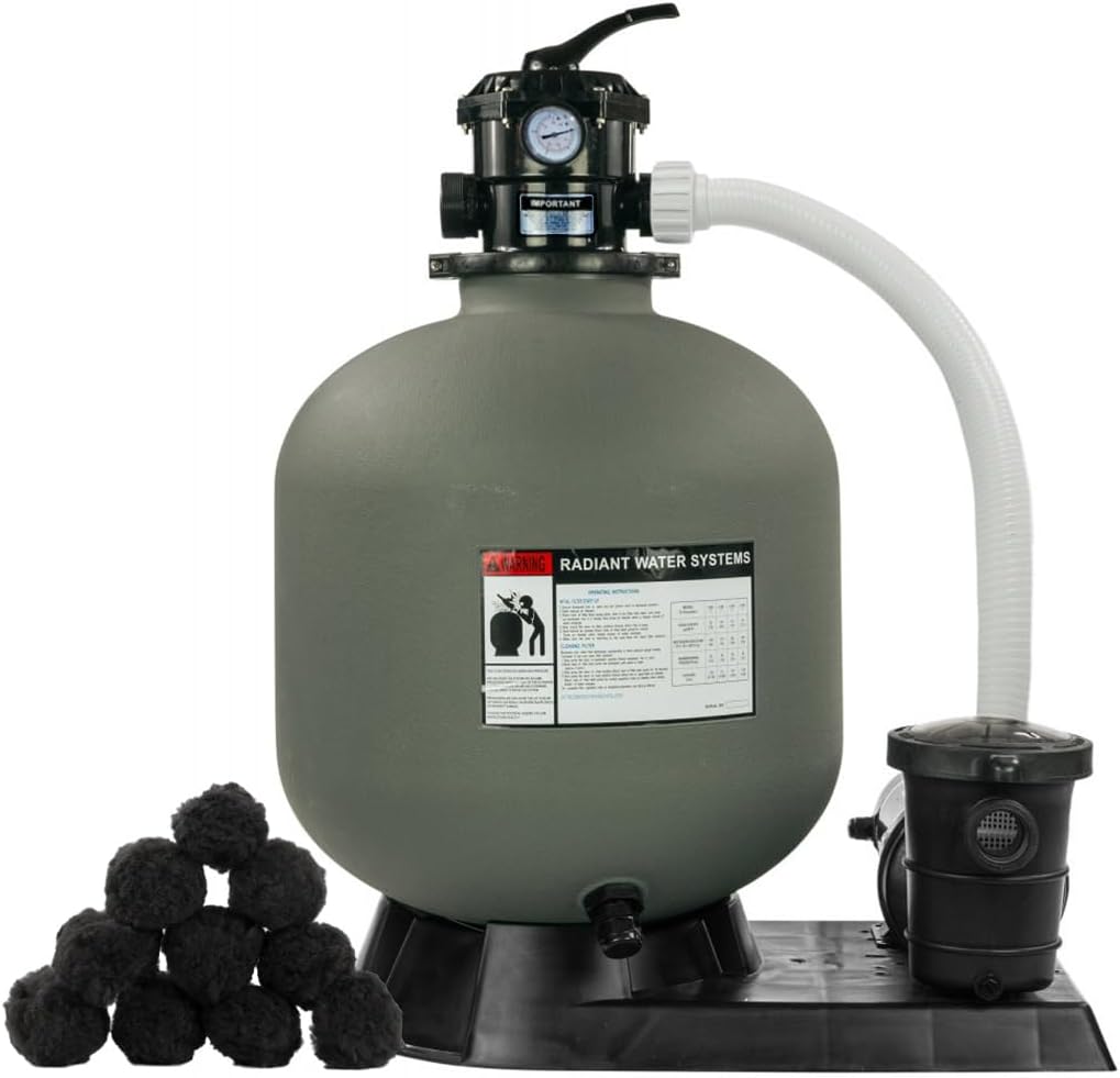Rx Clear Radiant 22 Inch Above Ground Swimming Pool Sand Filter System | Includes 1.5 HP Pump, Multi-Port Valve, and Luster Media | 45 GPM Flow Rate for Swimming Pools up to 26,000 Gallons