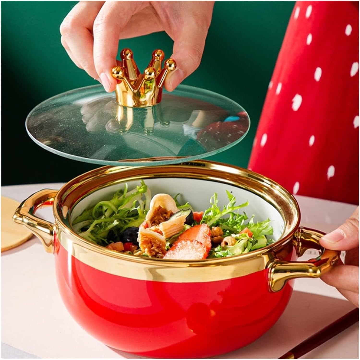 Ceramic Bowl With lid Breakfast Cereal Fruit Solid Color Dessert Soup Noodle Phnom Penh Microwave Oven