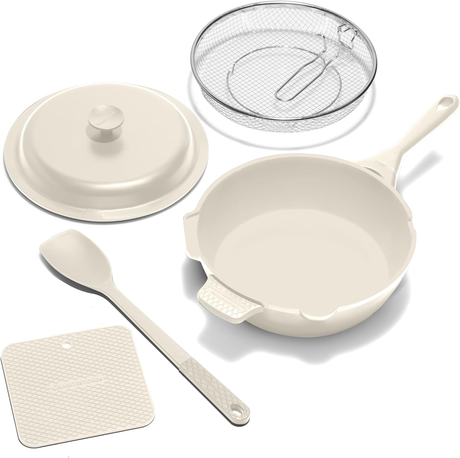 ZUKA 10 in 1 Ceramic Pan by Granitestone, Large 10 Inch Saute Pan with Lid Serves as Deep Frying Pan Set with Steamer, Everyday Skillet, Non Toxic Ceramic Nonstick, Induction Oven & Dishwasher Safe