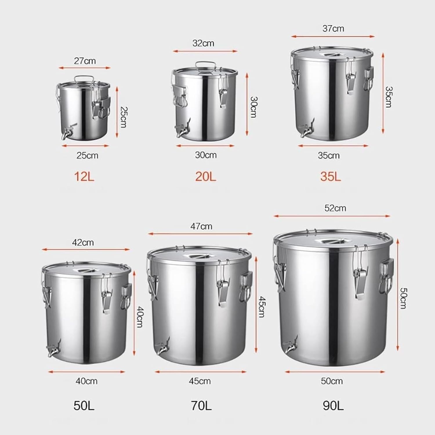 Stock Pot with Spigot, Stainless Steel Stockpot with Lid Water Tap and 360° Leakproof Design Ideal for Home Farm Rice Oil Storage(90L)