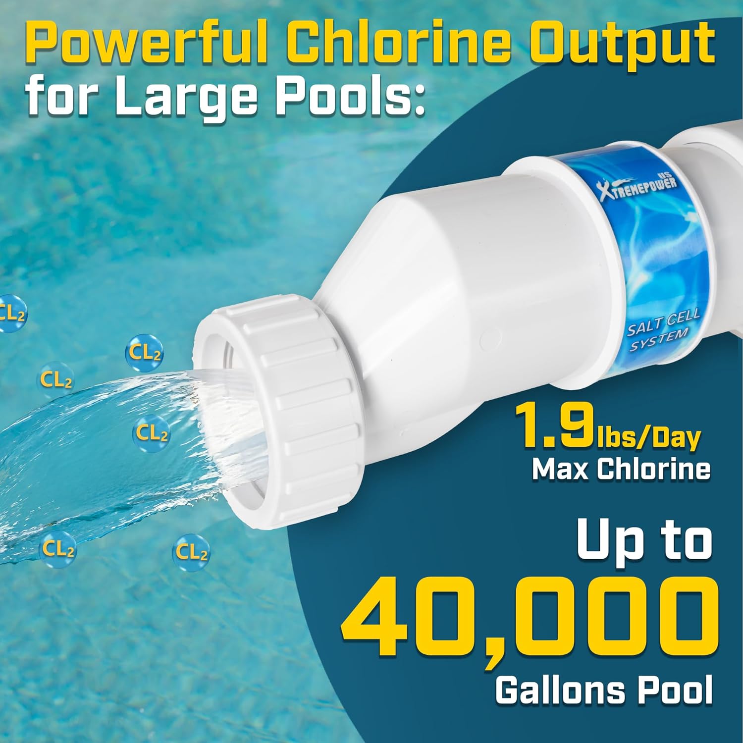 XtremepowerUS Salt Cell up to 40,000 Gallons Salt Generator Chlorinator Pools Temp. Sensor Compatible with Hayward W3AQR3, BLH20-AY, Cleaning Stand