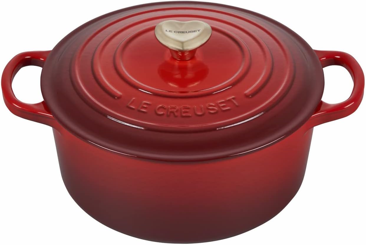 Le Creuset 5 1/2 Qt. Signature Round French Oven w/Additional Engraved Personalized Stainless Steel Knob - Cherry
