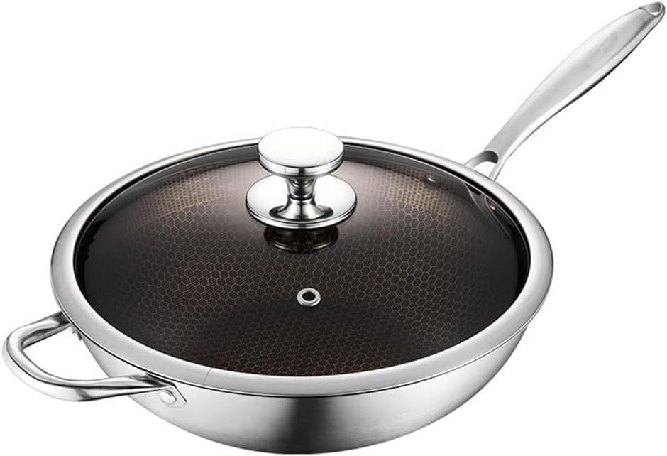 Stainless Steel Frying Pan Composite Steel Full Screen Non-Stick Honeycomb Thickened Household Frying-White-Fruit peach5-34CM