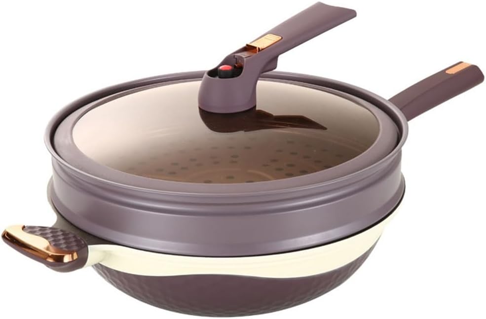 Home Micro Pressure Wok Non-stick Frying Pan Does Not Pick The Stove Fry with Steamer 32CM