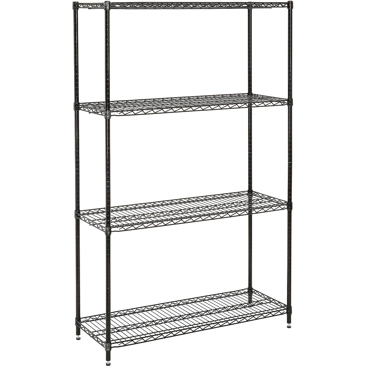 Nexel Economy Wire Shelving Starter Unit, 4 Tier, Green Epoxy, 24