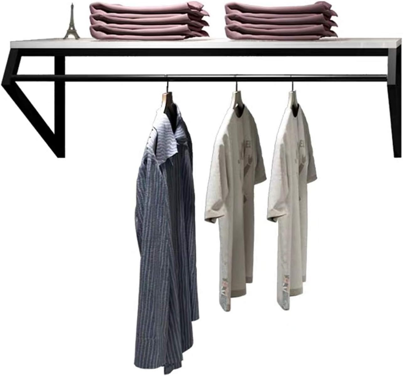 Modern Simple Men's and Women's Clothing Store Heavy Duty Metal Display Shelf,Wall-Mounted Garment Rack with Wood,Clothes Rail,Bathroom Hanging Towel Rack (Gold Square Tube, B-47.2