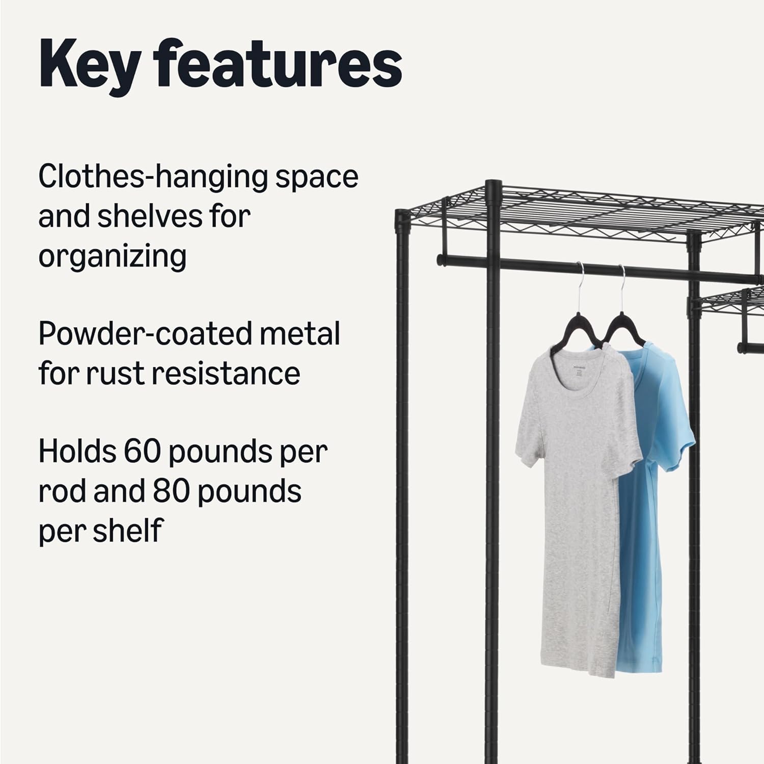 Amazon Basics Metal Hanging Storage Organizer Rack Wardrobe with Shelves, 70''L x18'W x 76''H