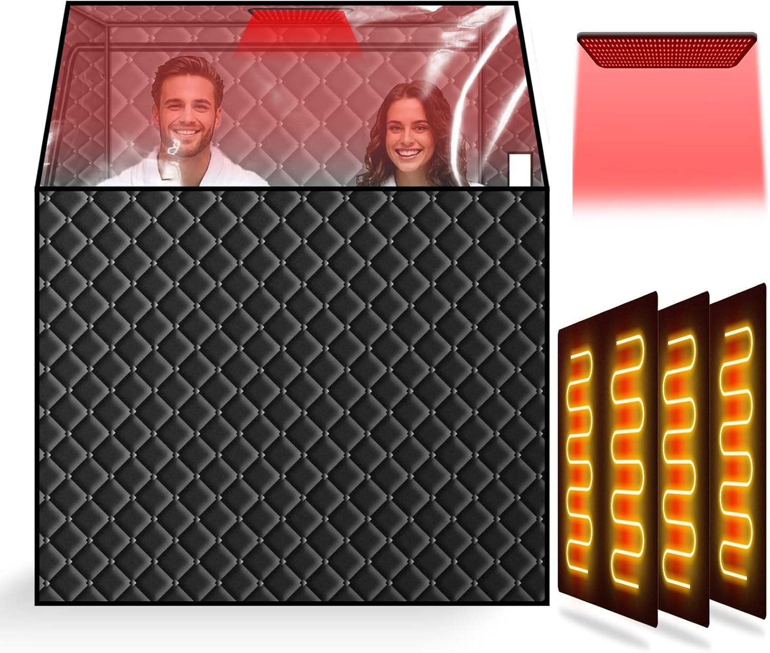 Smartmak Two Person Portable Far Infrared Sauna for Home, Full View X-Large Sauna Box with 660nm Red Light Therapy Lamp, 6 Heaters, Indoor SPA Room for Relaxaion, Remote Control, 2 Big Folding Chairs