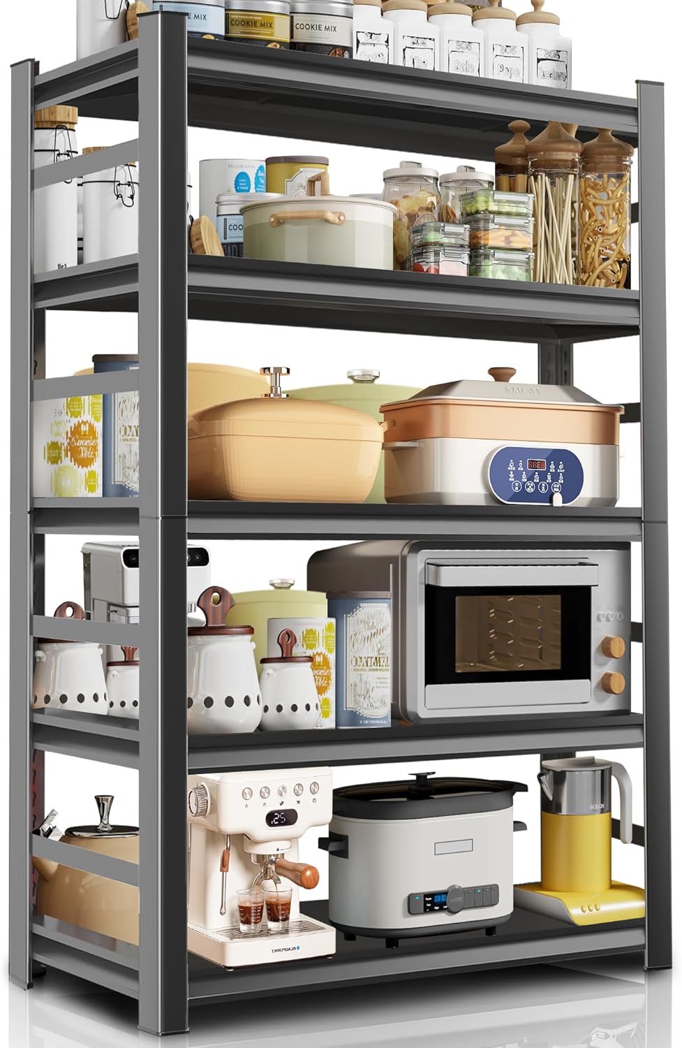 Kitchen Storage Shelves with 2000 LBS Load Capacity, Waterproof and Rustproof Metal Shelf, Adjustable Multi-Functional Kitchen Microwave Oven Shelf, 15.8''D*31.5''W*63''H, Black