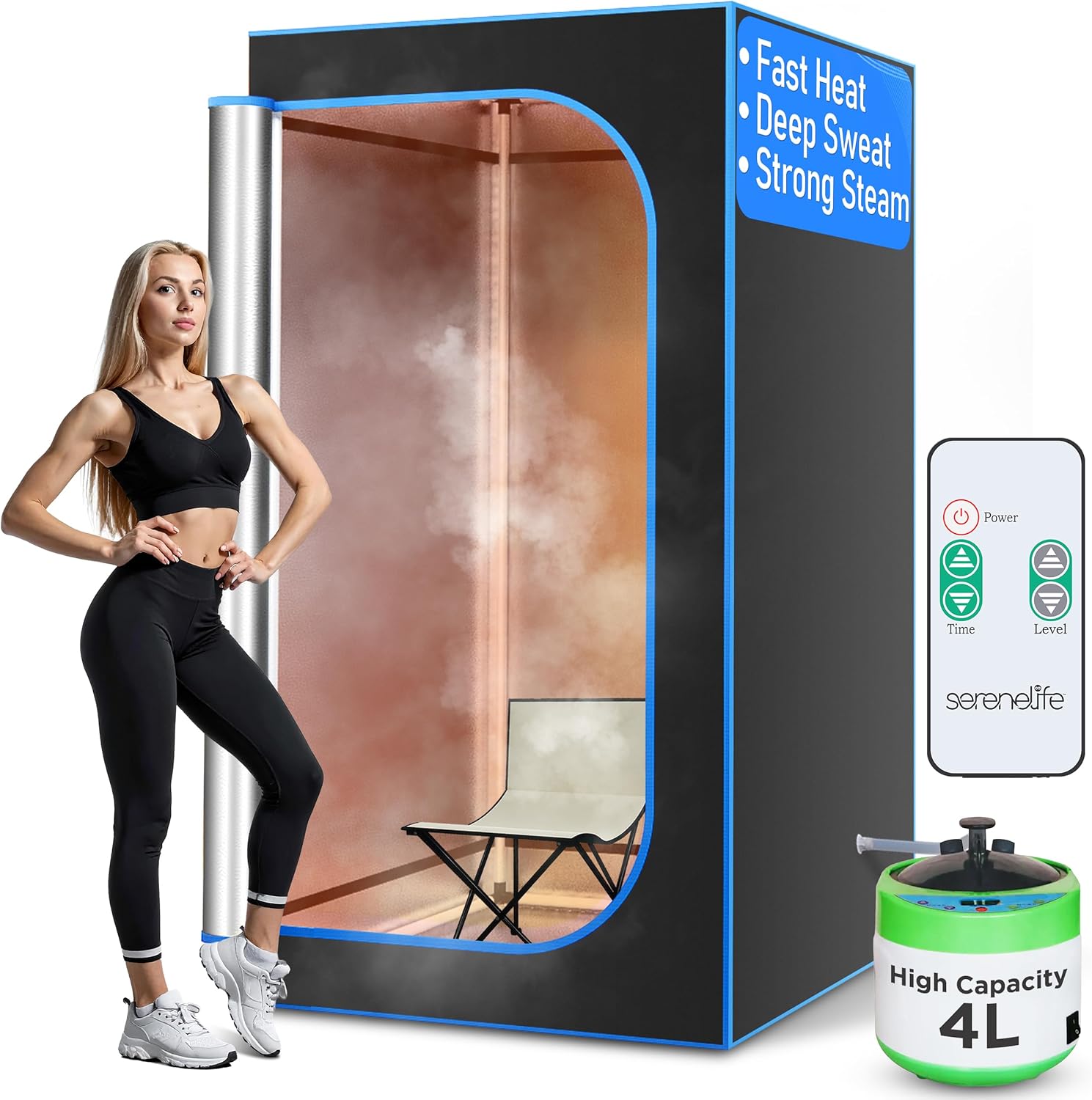 SereneLife SLISAU35BK Full Size Portable Steam Sauna –Personal Home Spa, 71