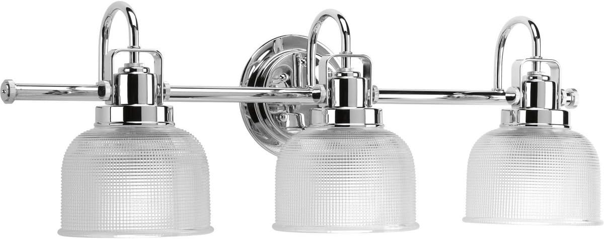 Archie Collection 3-Light Clear Double Prismatic Glass Coastal Bath Vanity Light Polished Chrome