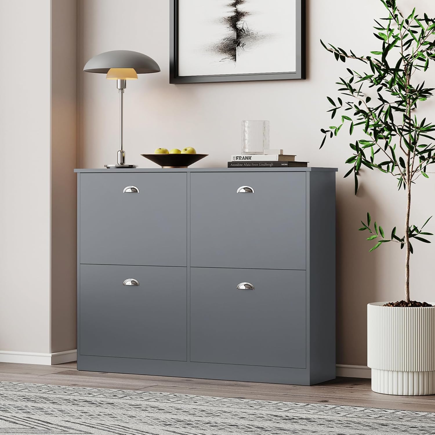 MIRROTOWEL Shoe Cabinet,Hidden Slim Narrow Shoe Rack Cabinet with 4 Drawers for Entryway, Foyer,Hallway,Bedroom,Original Wood Color