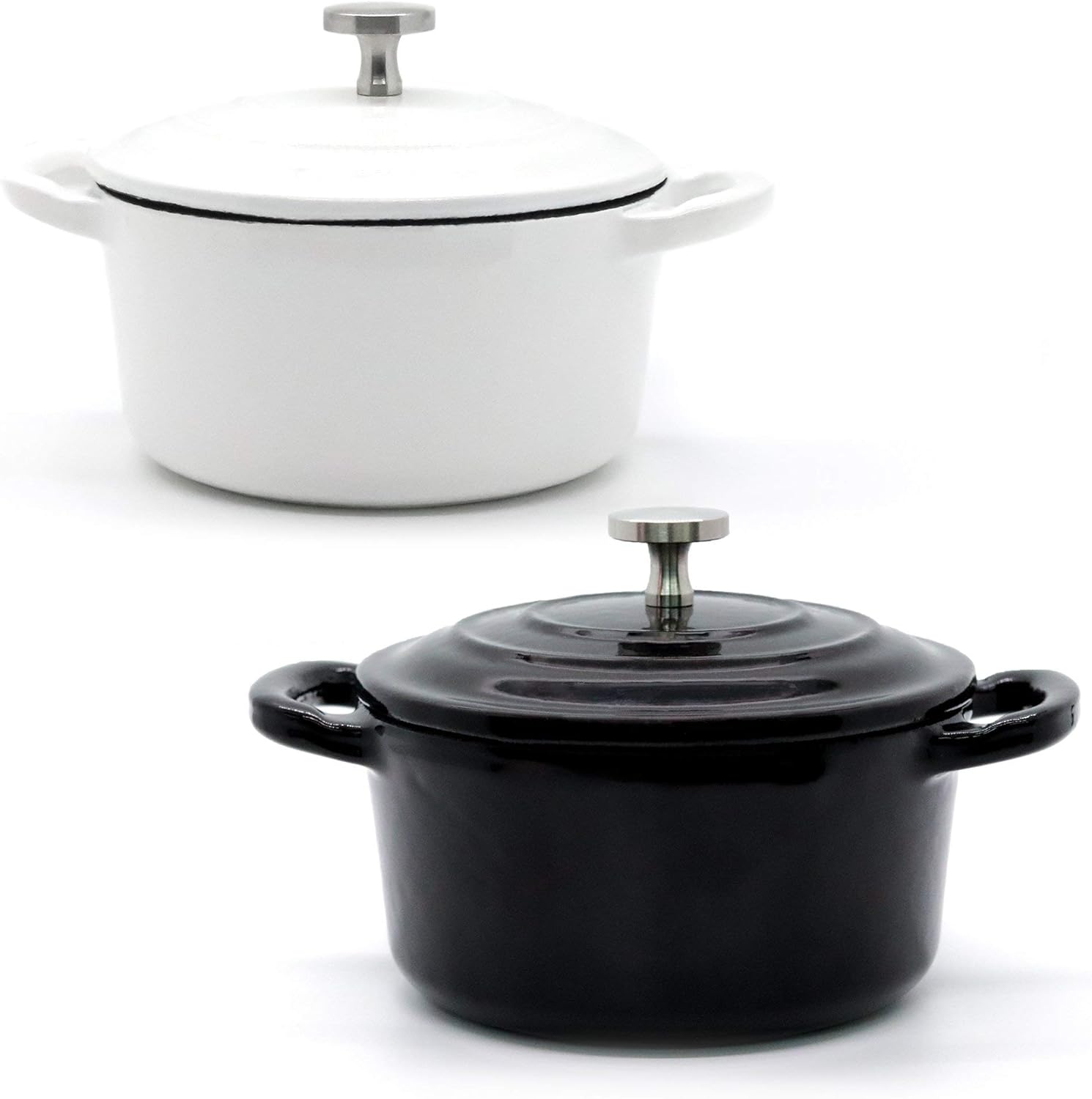 RJ Legend Mini Dutch Oven Pot Set of 3 - Enamel Surface, Non-Stick Cast Iron Cookware - Ideal Gift for Your Friends & Family - Blue, Green, White