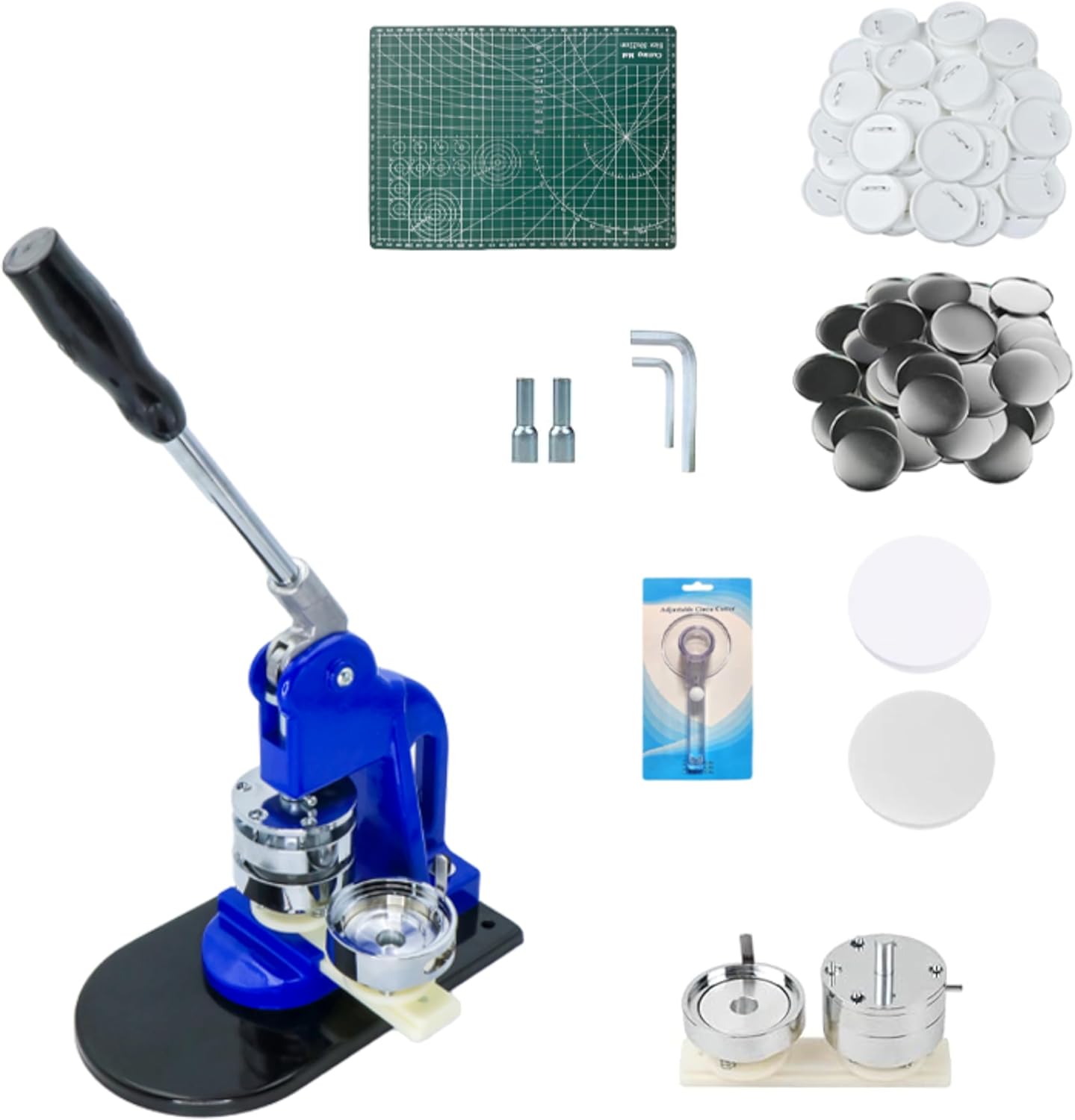 Button Maker Machine, 58mm/2.25 inch Pin Button Badge Maker,Interchangeable Button-Models Press Machine Kit with 200 Sets Buttons-Part Supplies & Circle Cutter & Cutting Mat