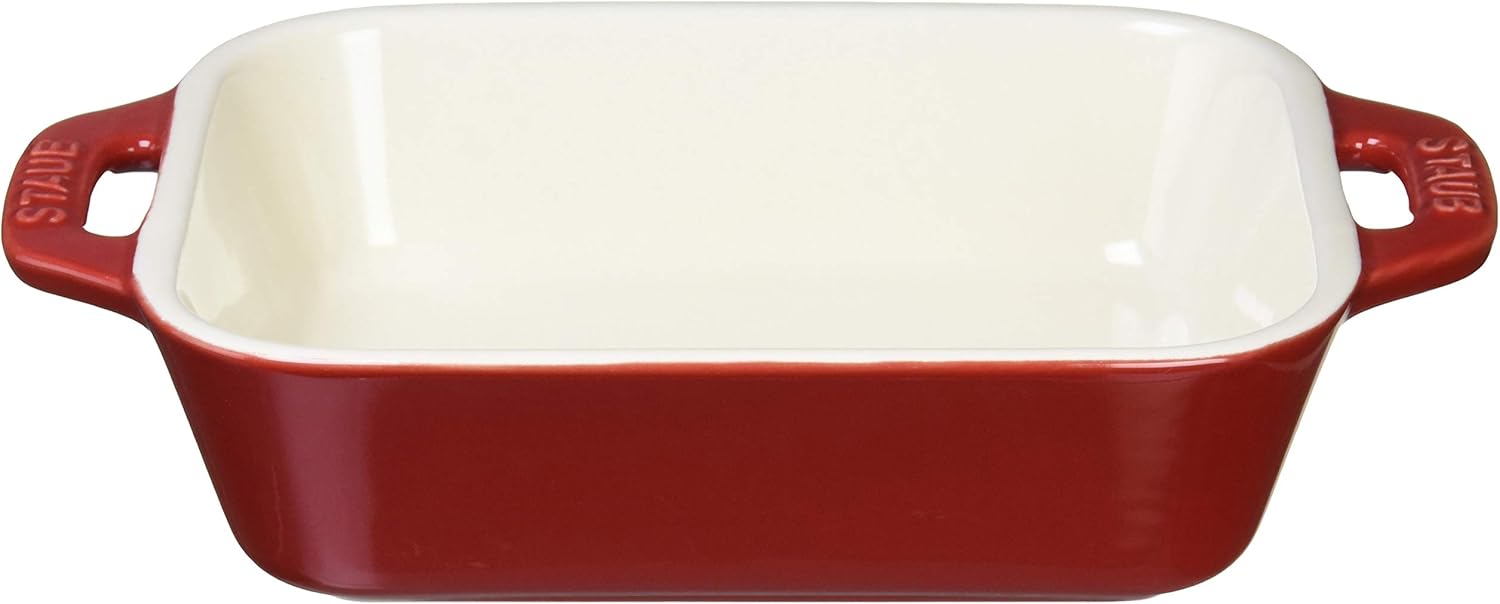 STAUB Rectangular Dish, Cherry 5.5 x 4.3 inches, Ceramic Au Gratin Dish, Oven & Microwave Safe