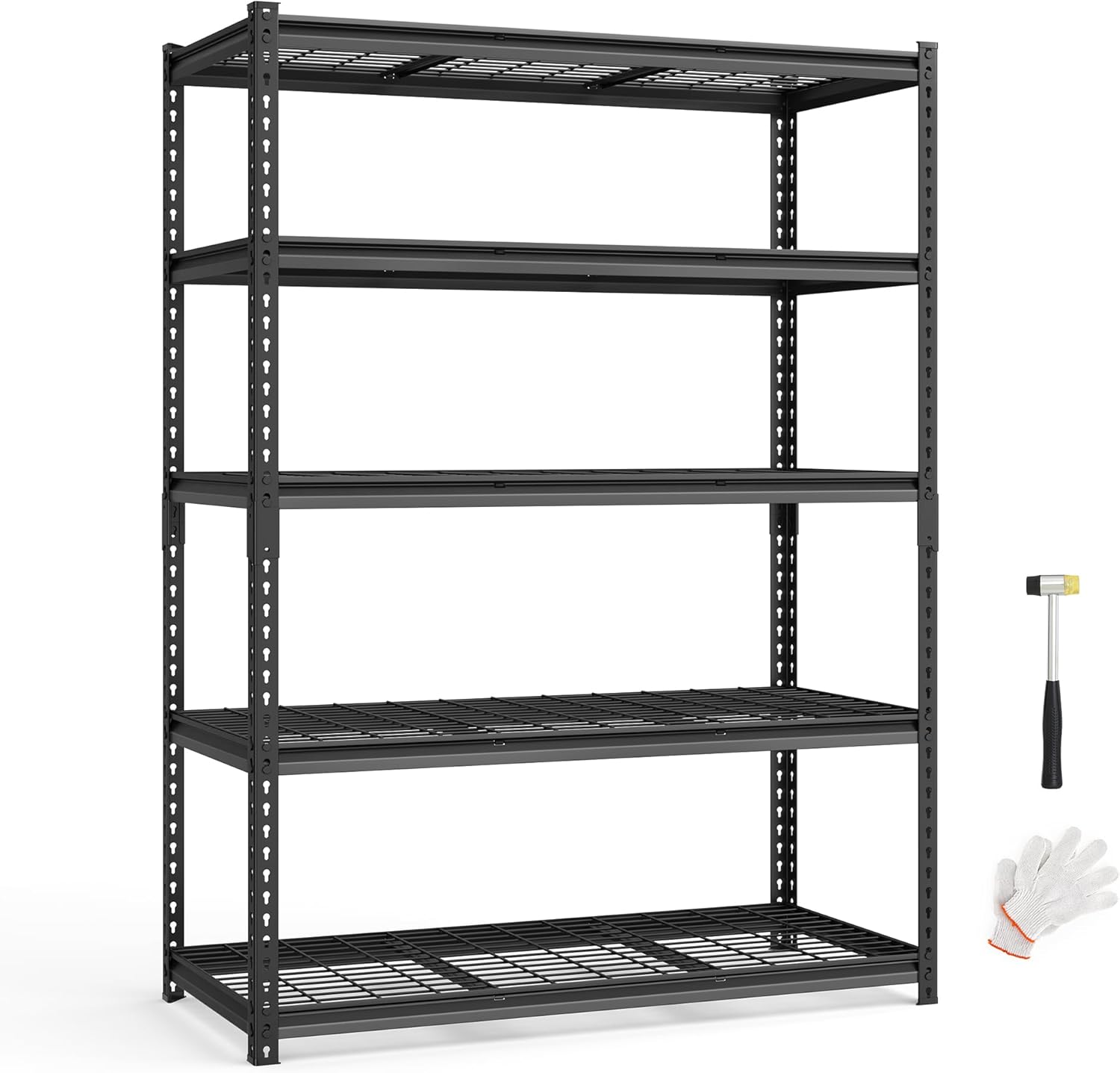 SONGMICS 5-Tier Storage Shelves, Heavy-Duty Garage Shelving, Adjustable Shelving Unit, Steel Shelf, Boltless Assembly, for Garage, 2,200 lb Load, 24 x 48 x 72 Inches, Ink Black UGLR454B01