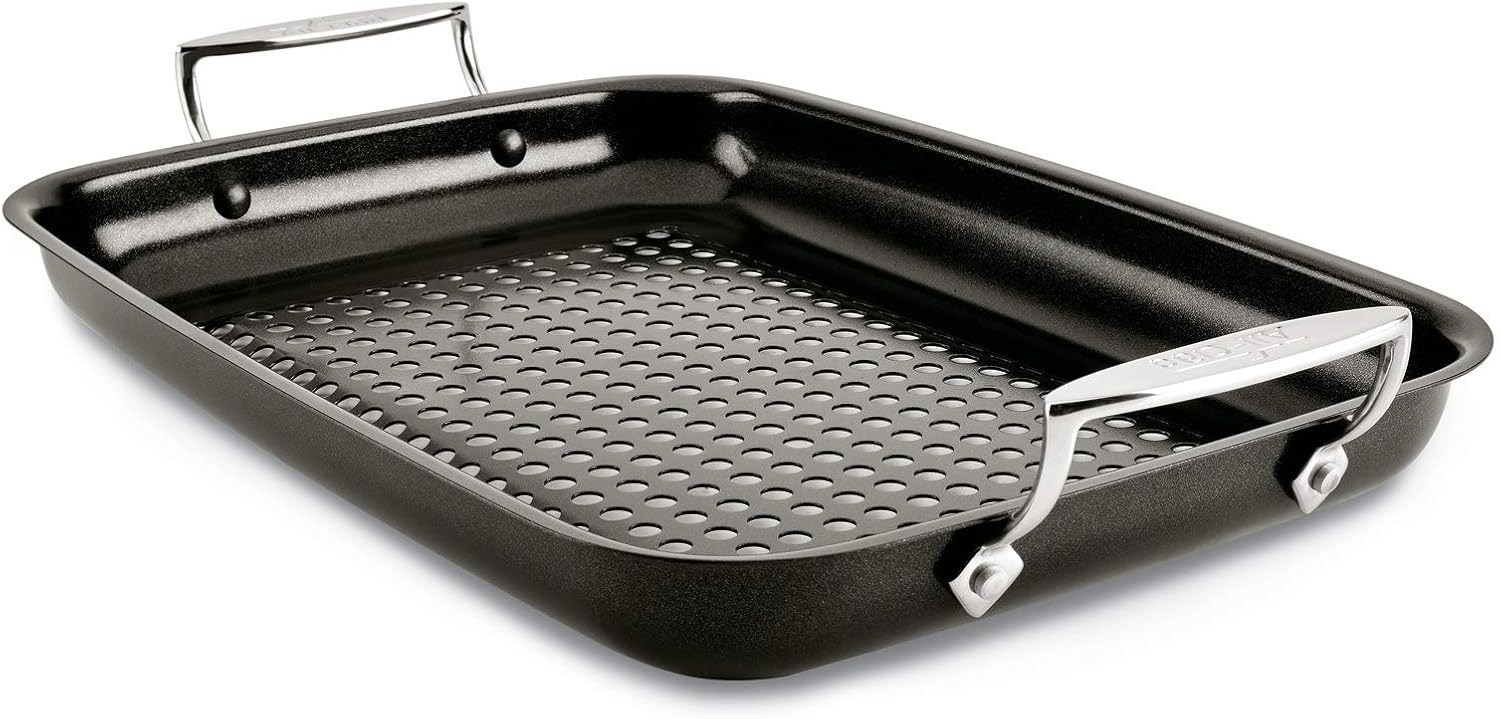 All-Clad Outdoor Nonstick Roaster Set 15x11 Inch Oven Grill Safe 500F Roaster Pan, Pots and Pans, Cookware Black