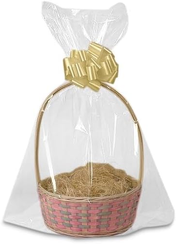 Paper Mart Gift Basket Wrapping Plastic Bags, Large 24 x 30 Inch Basket Bags with Rounded Bottom, Bulk Pack of 100 for Gifts, Easter, and Wrapping