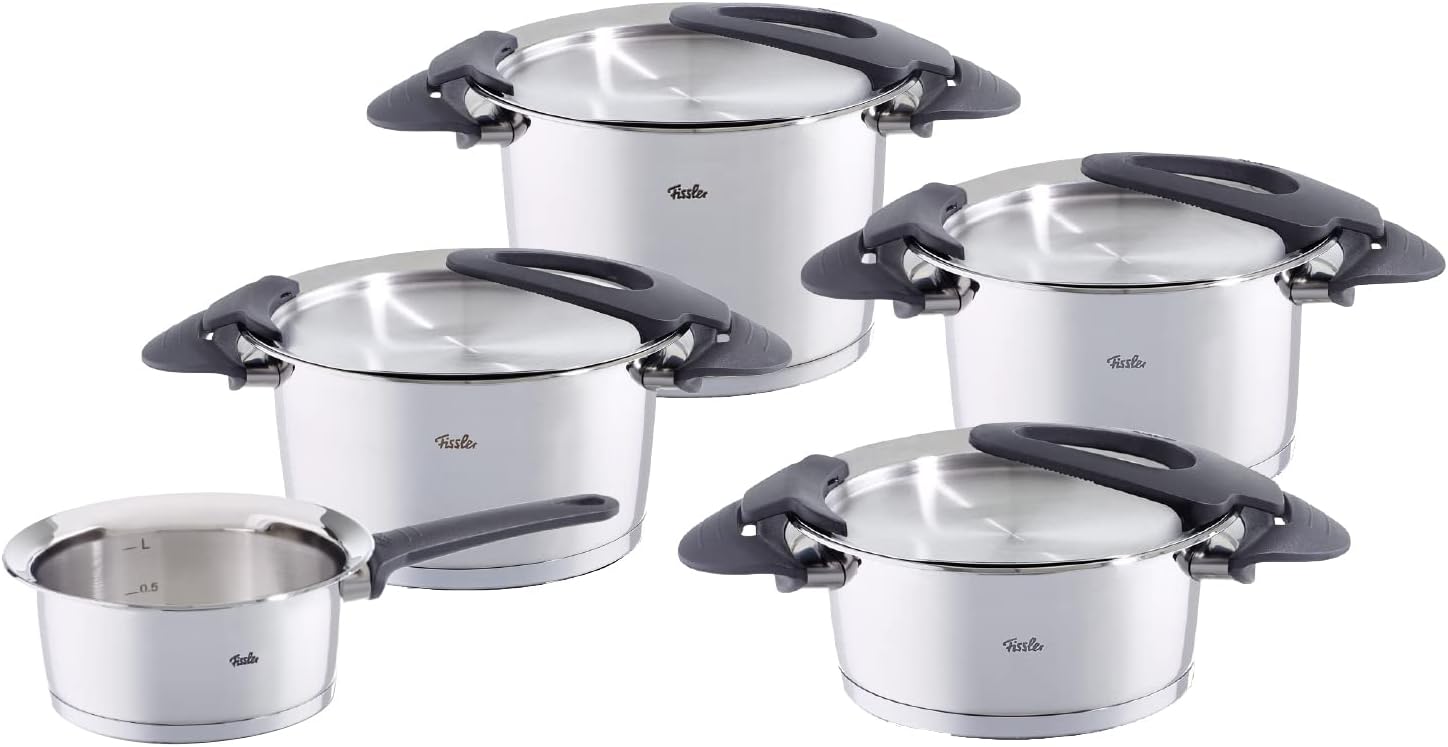 Fissler Intensa Stainless Steel Cookware-Set, 9-piece, pots with metal lid (3 stock pots, 1 casserole, 1 saucepan) – induction