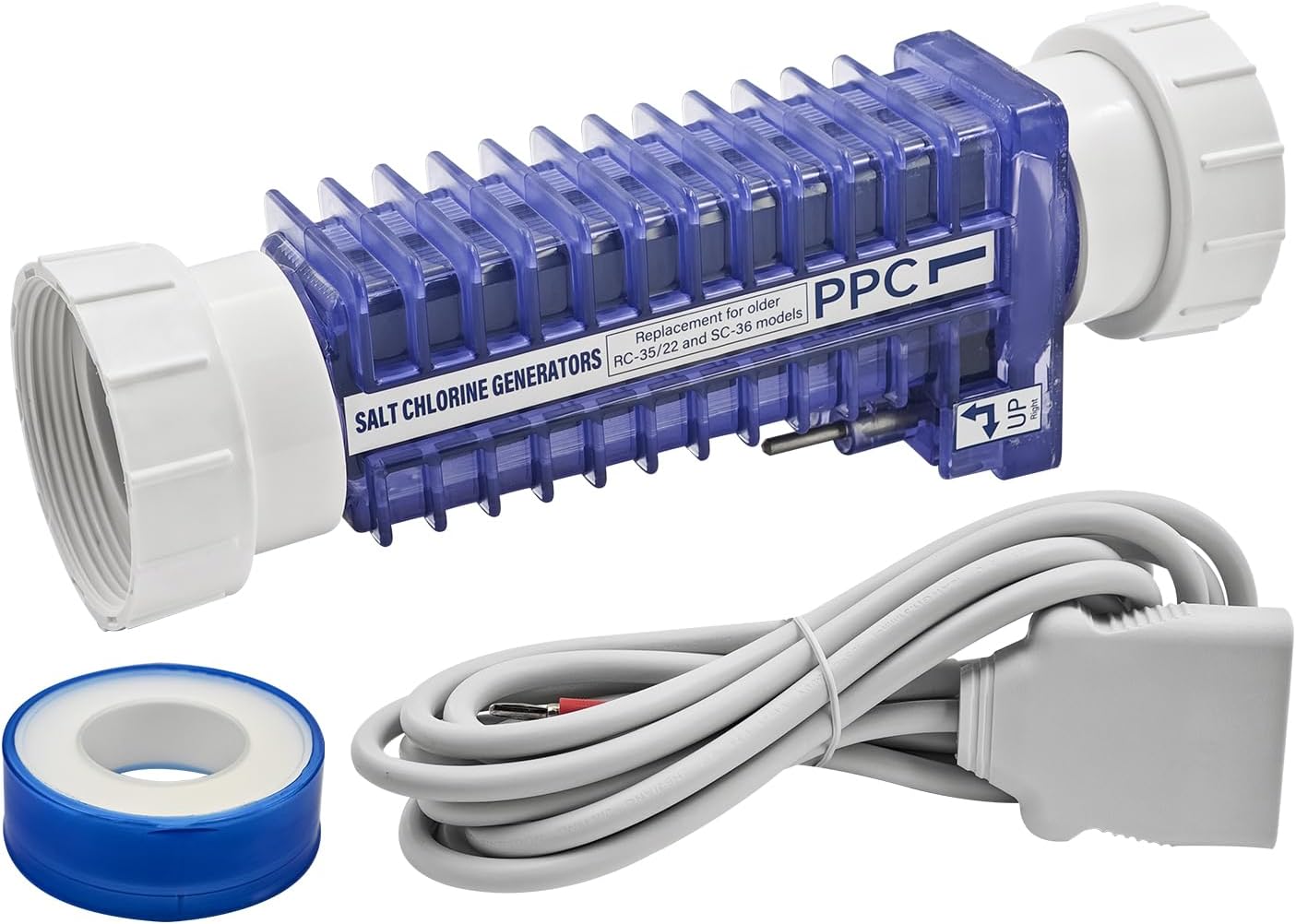 PPC1 Salt Cell with Cord 952 ST/DIG Fit for Autopilot Pool Pilot Digital Generator Replace# RC-5, RC-35/22, SC-36, AP-150 Up to 28,000 Gallons Pool, Salt Generator Cell with Cord 12-Foot