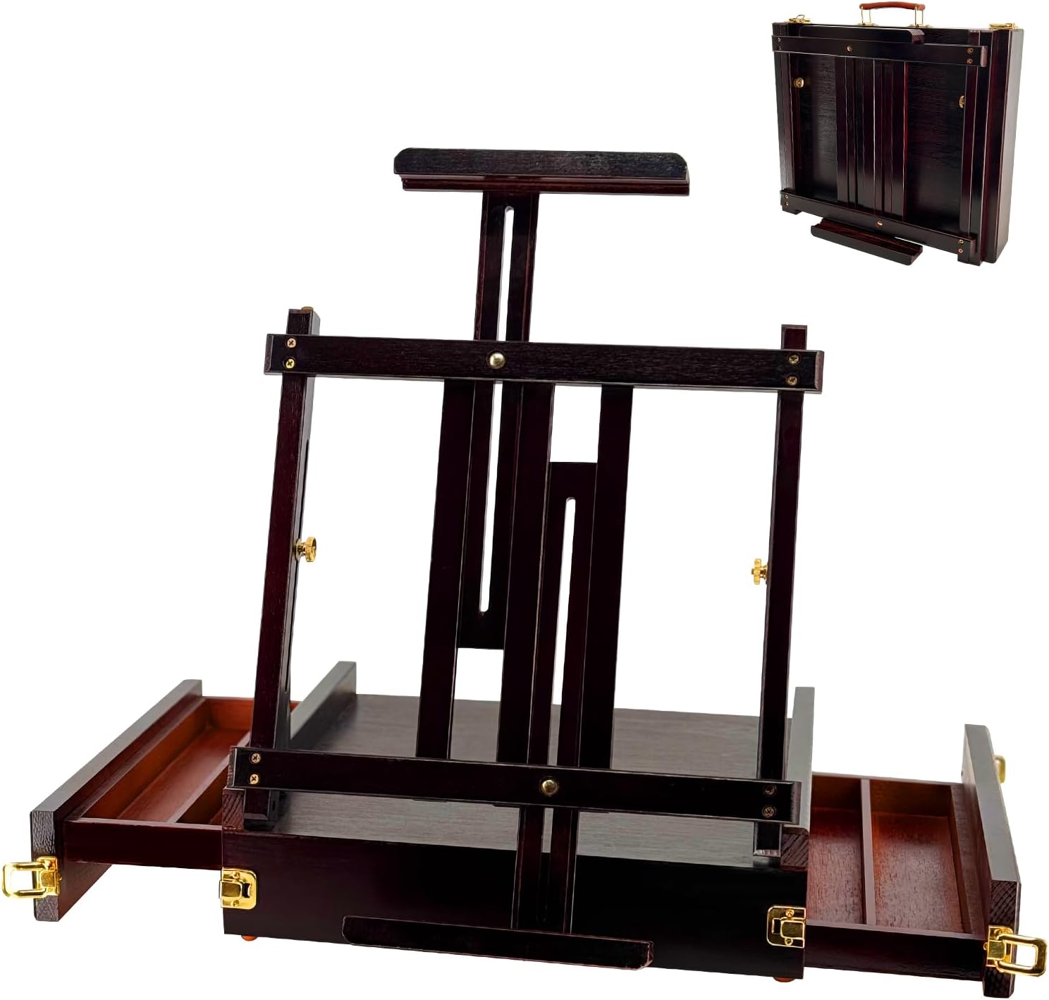Large Sketchbox Table Top Easel with Dual Dawers- Adjustable Solid Beech Wood Artist Desktop Easel with Storage Holds Canvas up to 34'' High, for Markers, Sketch or Draw
