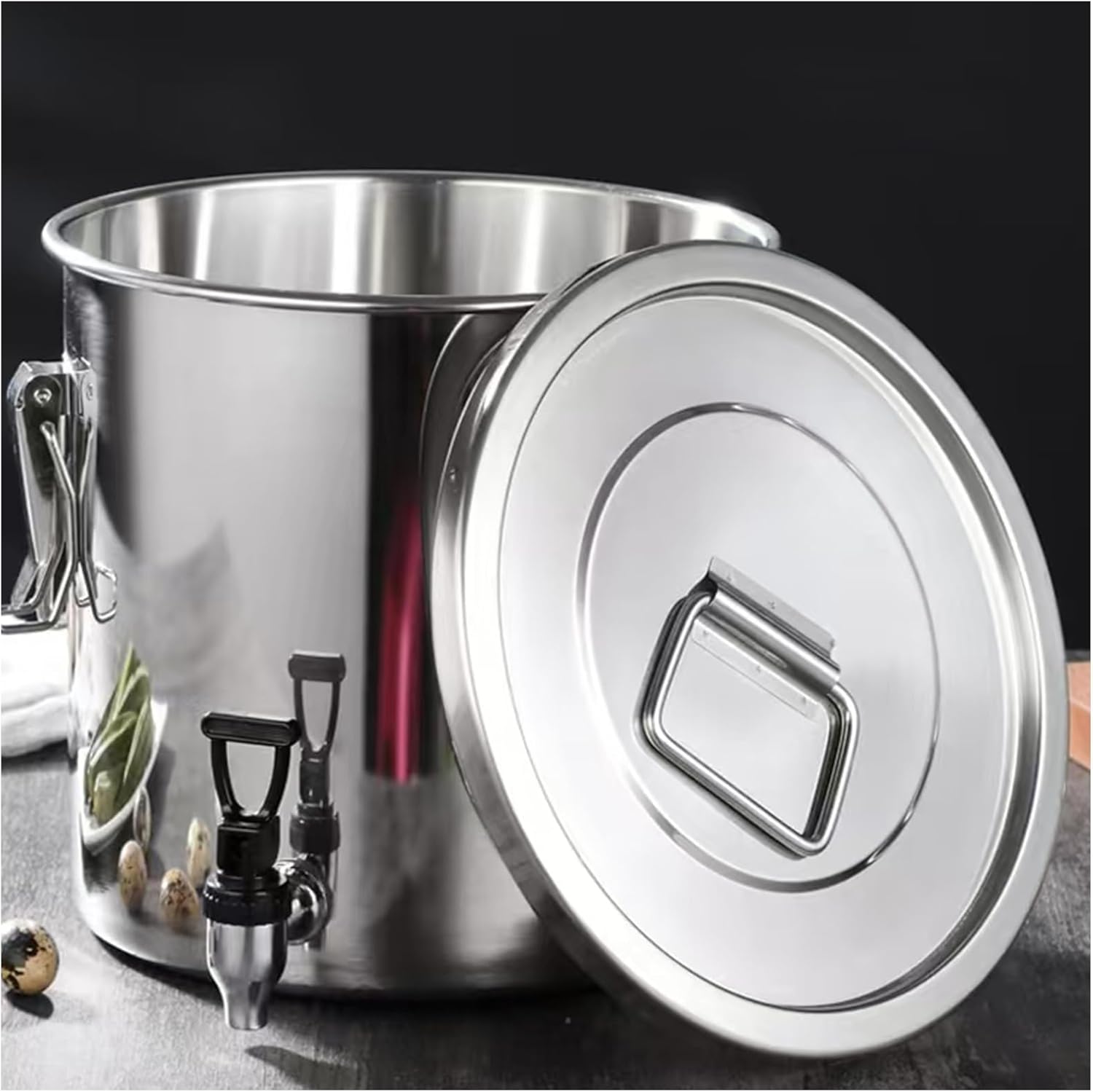 304 Stainless Steel Barrel, with 2 Handles/Faucet, Airtight Lid, Stock Pot, Spigot, Liquid Storage Container, Milk Transport Cans, Wine Pail, Induction Cooker Pot, for Canteens, Buffet