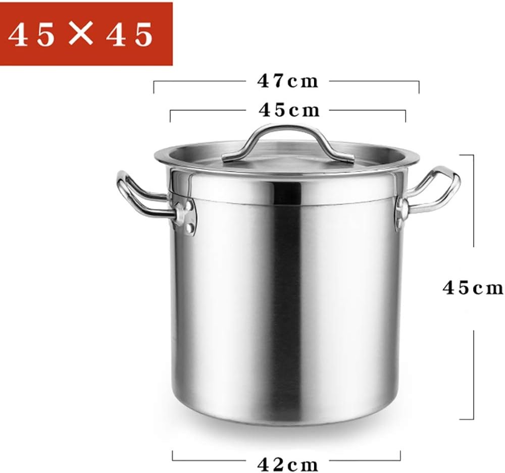 Stock Pot, Commercial/Household 201 Stainless Steel Thickened Soup Pot with Lid for Gas Stove/Induction Cooker Stock Pot(45cm)