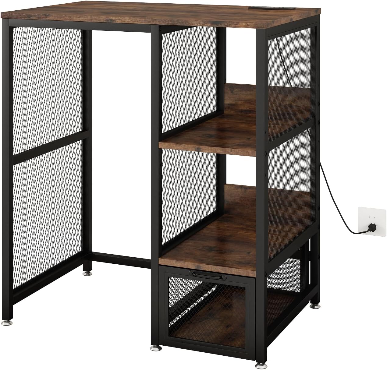 Kitchen Bakers Rack with Power Outlet, Microwave Stand with Drawer, Mini Fridge Stand with Adjustable Shelves,Mini Fridge Cabinet Suitable for Dining Room, Dorm,Home, Rustic Brown