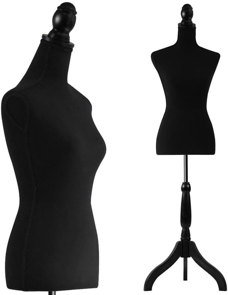 SereneLife Female Dress Form Mannequin Torso – Black Half Body Display with Adjustable 52–64 Inch Tripod Stand Lightweight Foam Body Jewelry Clothing Sewing Dress Display for Stores and Home Design